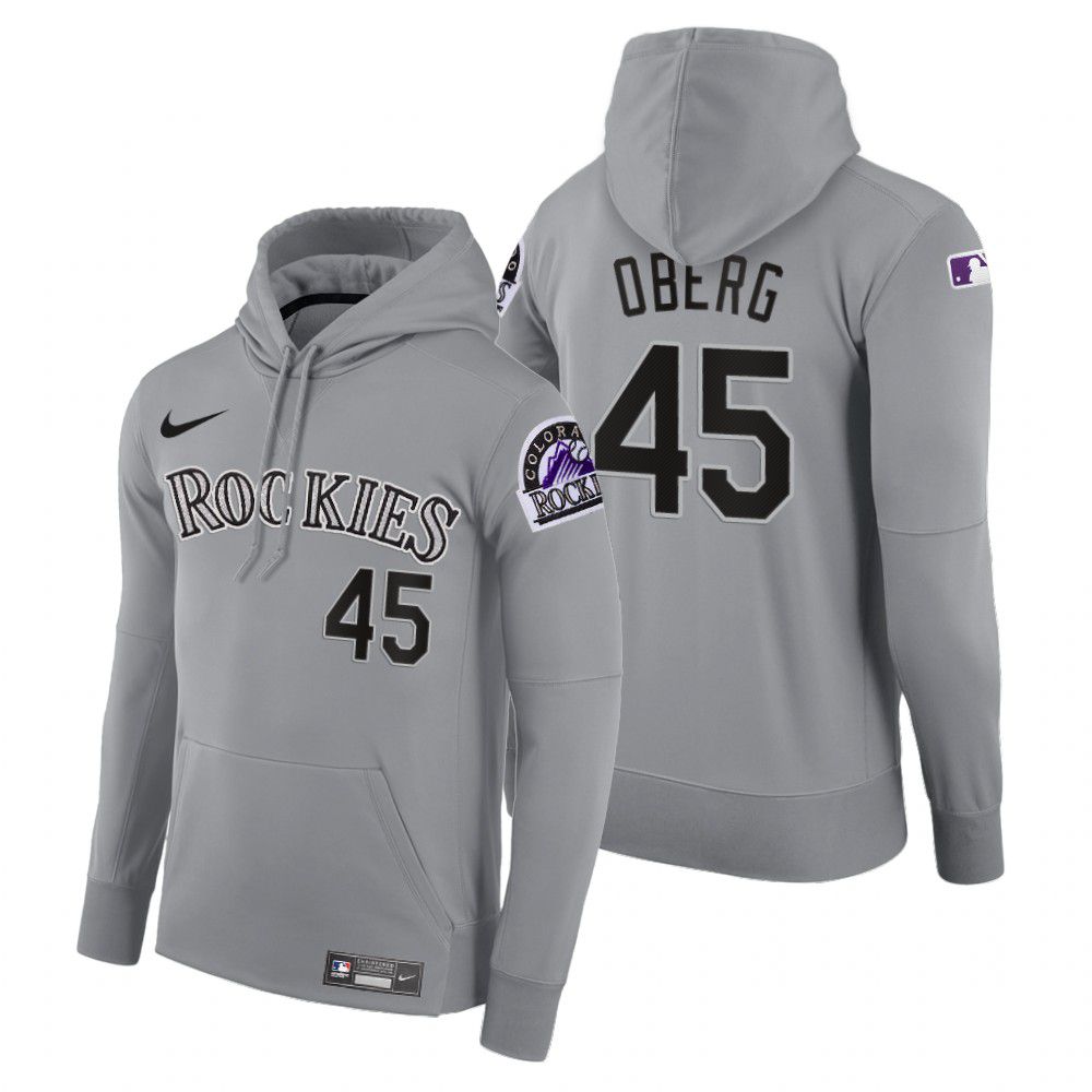 Cheap Men Colorado Rockies 45 Oberg gray road hoodie 2021 MLB Nike Jerseys